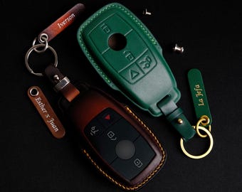 Mercedes E-Class Leather Key Fob Cover, Custom Key Case for E, G, A, GLA, GLC, GLE Class, Mercedes Key Holder & Accessories, Gift For Him