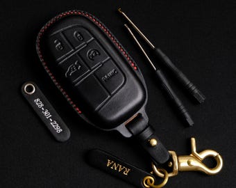 Charger Srt Key Fob Cover, Custom Leather Key Case For Grand Cherokee Compass Chryslerr 300 200 Challenger Charger Dart Durango SRT