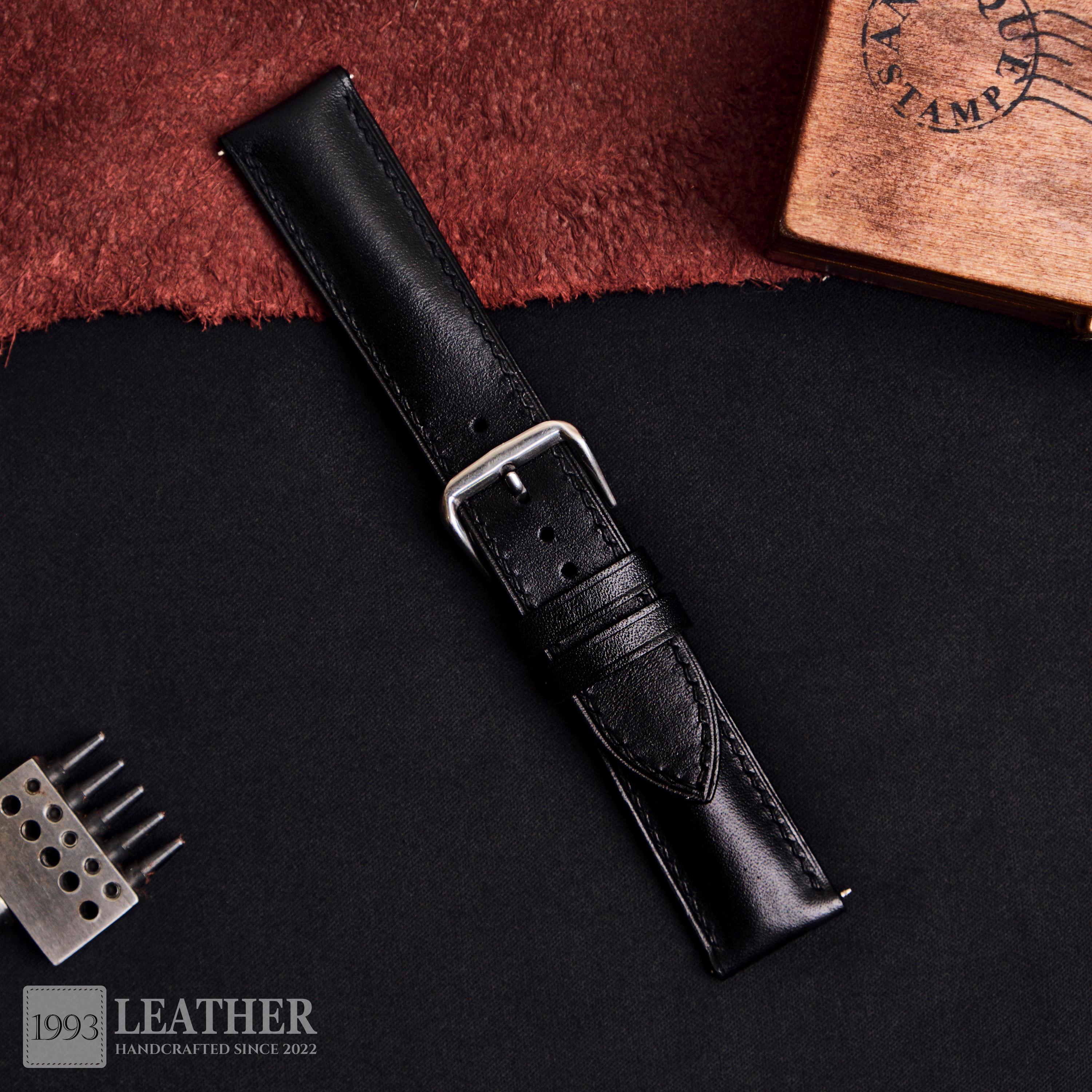 Custom Size Black Leather Watch Strap, Handmade Leather Watch Band for ...