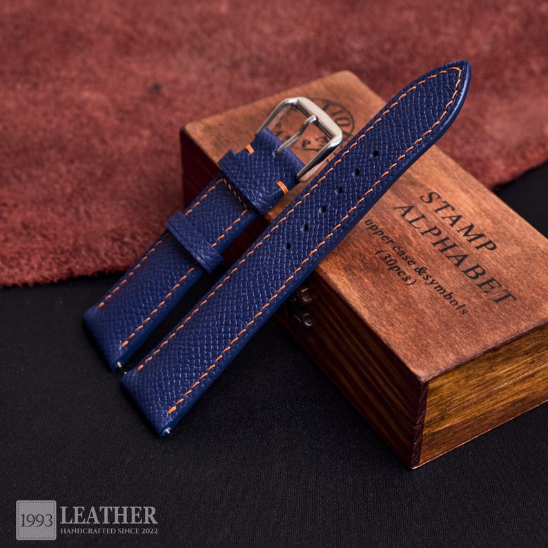 Navy Blue Leather Watch Strap Band 22 Mm, 20 Mm, 19mm, 18 Mm, 16mm ...