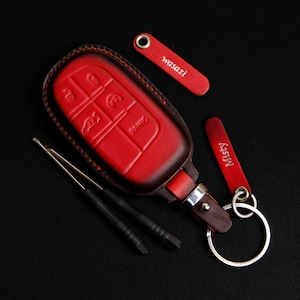 Charger Srt Leather Key Fob Cover For Chryslerr 1500, Grand Cherokee, Durango Srt, Compass, Challenger, Charger, Dart Keyless Accessory