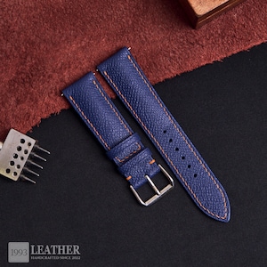 Marineblau Lederarmband Band 22 mm, 20 mm, 19 mm, 18 mm, 16 mm benutzerdefinierte Größe, benutzerdefinierte marine blaues Lederarmband, Geschenk für Papa