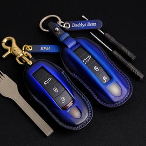 Porsche Cayenne Key Fob Cover, Leather Key Cover Case For Keyless Remotes Entry Key Fob Porsche 911 718 Cayenne Macan Taycan Panamera....