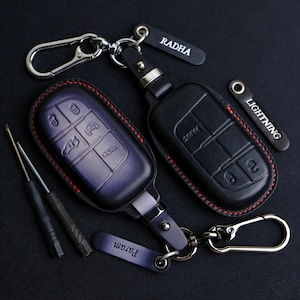 Custom Leather Key Case For Grand Cherokee, Durango Srt, Fi 500, Compass, Challenger, Charger, Gift For Dad, Key Chain, Accessory