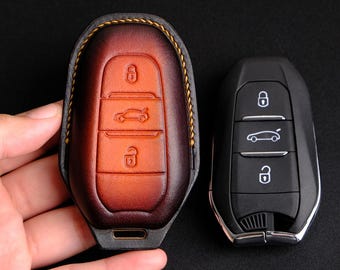 Peugeot 2008 Key Fob Cover, Handcraft leather Key Case For Peugeot 3008, 5008, 208,308... Peugeot Keychain Keyless Keyring, Gift for Him