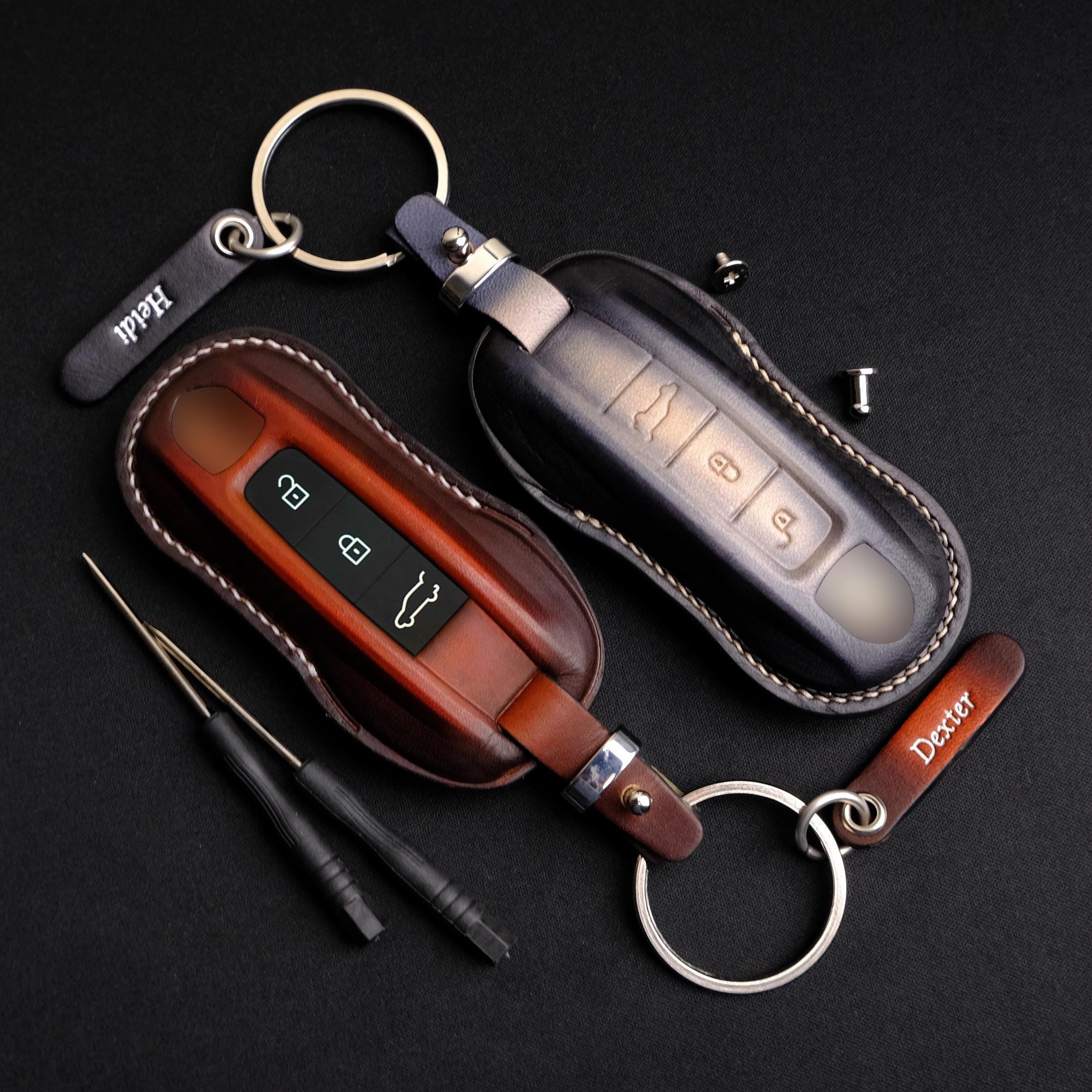 Porsche Macan Key Fob Cover, Personalized Leather Key Case for 911, Cayenne, Taycan, Panamera, Porsche Keychain & Accessories