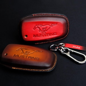 Ford Mustang Leather Key Case, Handmade Leather Key Fob Cover for Dark Horse, GT, RTR, Mach-E, Mach-1 Shelby, Ford Accessories, Gift For Dad