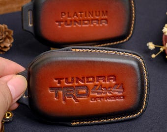 Au-Tomotive Gold Official Licensed Red Leather Key Fob For Toyota Tundra – Keychain