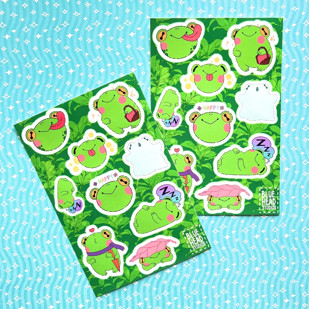 Silly Froggy Sticker Sheet | Colorful Sticker Sheets | Frog Stickers ...