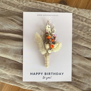 Happy Birthday to you - Karte mit Trockenblumenstrauß | Kleines Geschenk | Schöne Aufmerksamkeit
