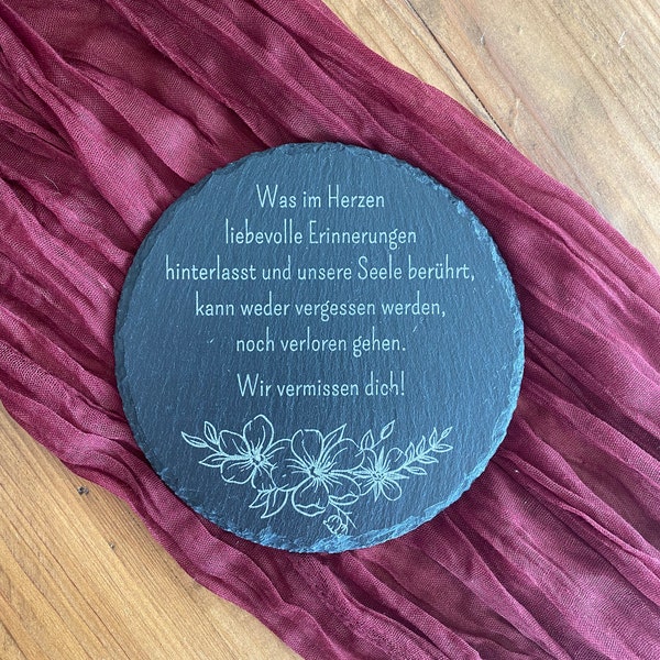 Schieferscheibe mit Wunschtext | Gedenkstein mit Wunschtext | Grabschmuck | Grabdekoration | Trauergeschenk | Schieferplatte | 15cm