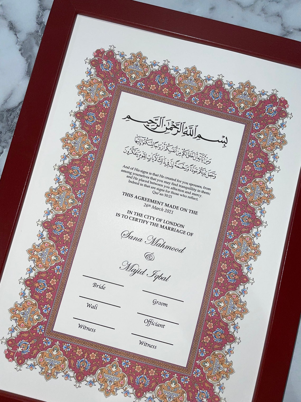 Nikkah Certificate Nikkah Contract Nikkah Nama Etsy