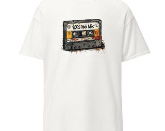 90s Rock Music Mix Cassette T-Shirt: Retro Mixtape Tee (Smaller Cassette)