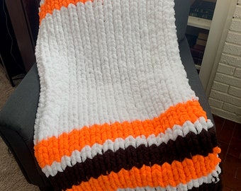 Custom Striped Chunky Knit Blanket: Handmade Chenille Throw