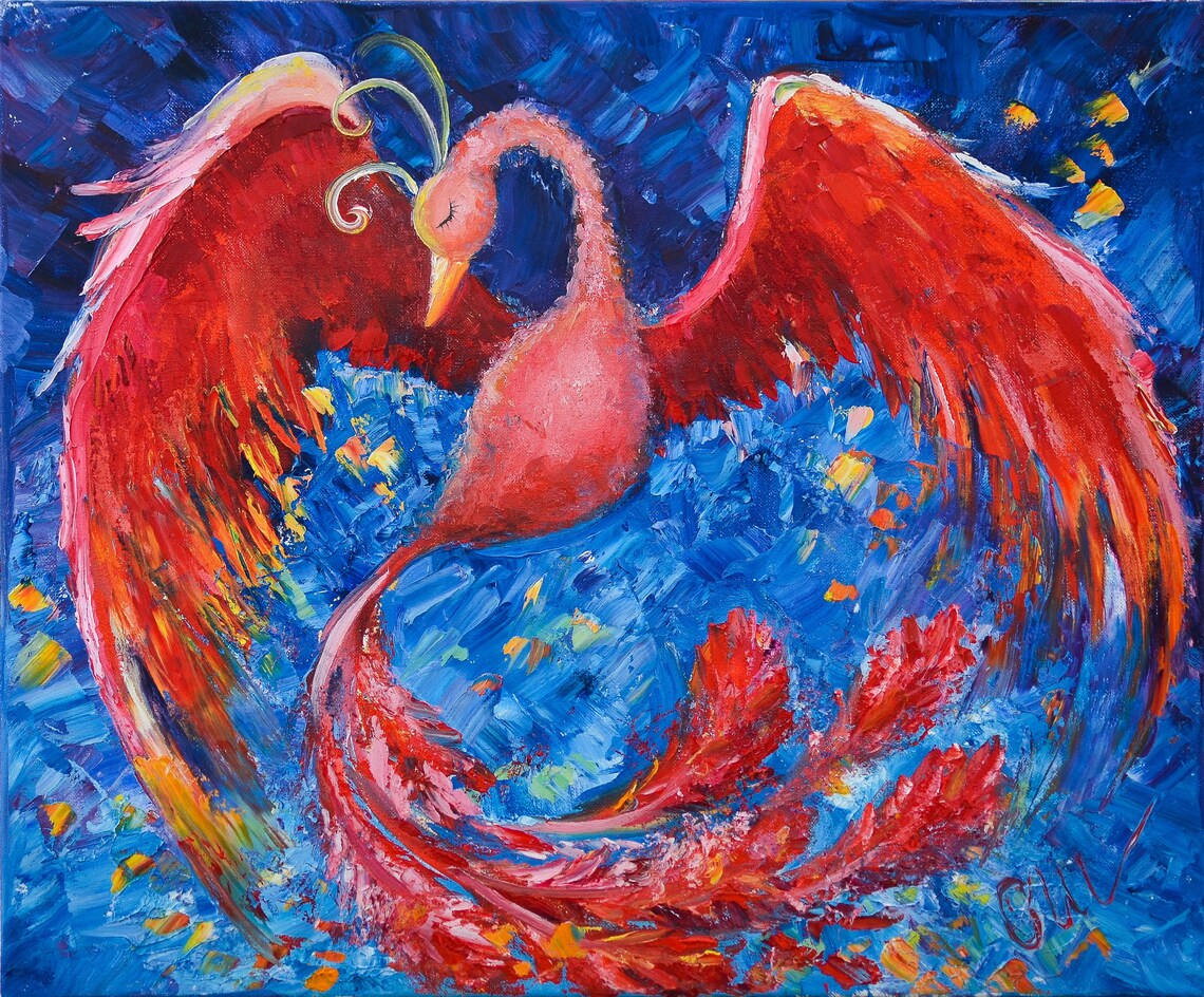 Phoenix Red Bird Art Painting Canvas Oil Painting Home Etsy