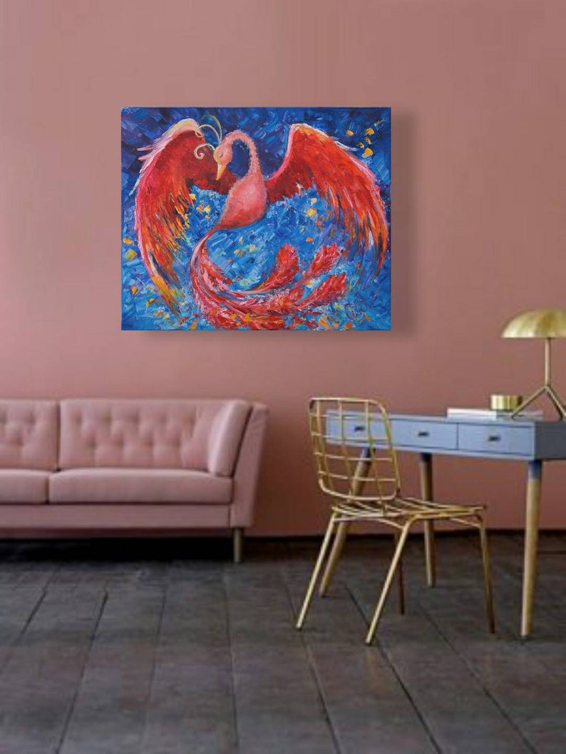 Phoenix Red Bird Art Painting Canvas Oil Painting Home Etsy