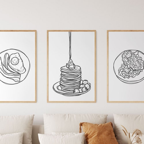 Kitchen Wall Art Set of 3 Line Drawing Kitchen Prints Etsy