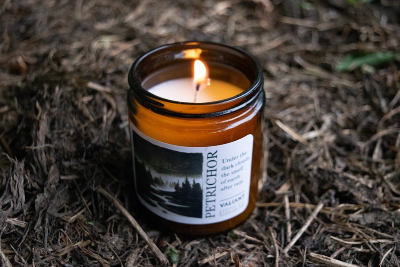 Petrichor The smell of earth after rain Soy Wax Candle in Amber Jar image 6