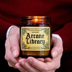 Arcane Library Soy Wax Candle | Geek Gift | Dungeons & Dragons | Wizard | Sorcerer | Magic | Books | Roses | Spellbooks