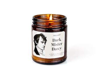 Dark Mister Darcy Candle | Pride & Prejudice | Jane Austen | Sandalwood, Musk, and Cardamom | Natural Soy Wax Literary Candle