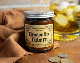 Dragonfire Tavern Soy Wax Candle | Geek Gift | Dungeons & Dragons | Whiskey | Leather