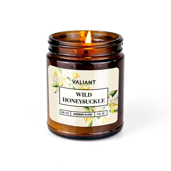 Wild Honeysuckle | The smell of sweet flowers outside on a lazy summer afternoon | Soy Wax Candle in Amber Jar