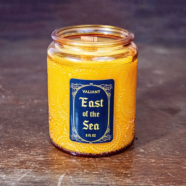 East of the Sea | Lord of the Rings | Coconut Soy Wax Candle | Wood Wick Candle | Embossed Glass Jar