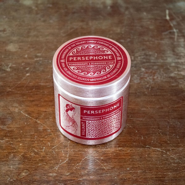 Persephone Candle | Greek Mythology | Coconut Soy Wax Candle with Wooden Wick | Goddess of Agriculture | Smells Like Pomegranates