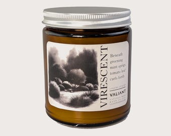 Virescent | Soy Wax Candle in Amber Jar | Mint Sprigs and Tomato Leaf