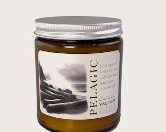 Pelagic | Soy Wax Candle in Amber Jar | Sea Salt, Ozone, Driftwood
