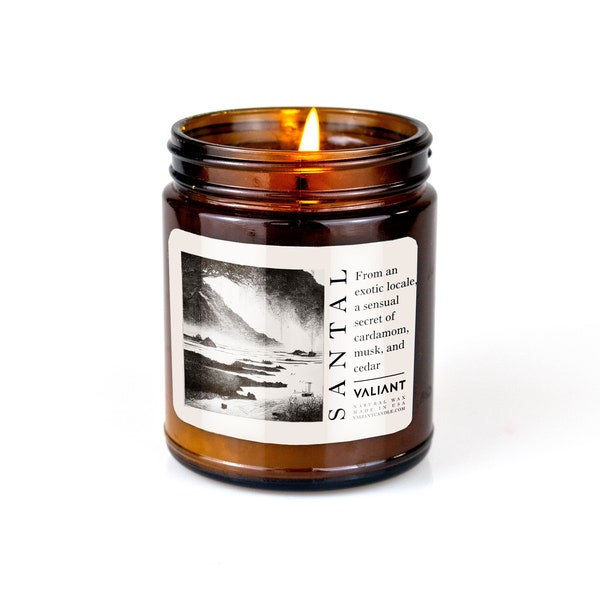 Santal | Luxurious Amber, Cardamom, Lavender, and Musk | Soy Wax Candle in Amber Jar