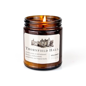 Thornfield Hall Jane Eyre Charlotte Bronte Sweetbriar Rose, Southernwood, and Jasmine Soy Wax Candle in Amber Jar image 1