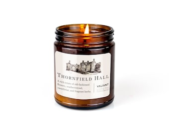 Thornfield Hall | Jane Eyre | Charlotte Bronte | Sweetbriar Rose, Southernwood, and Jasmine | Soy Wax Candle in Amber Jar