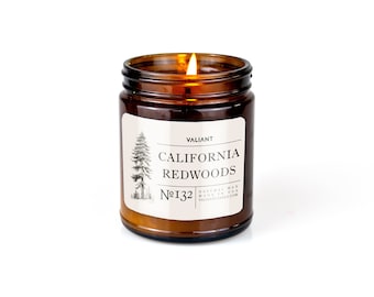 California Redwoods Candle | 9oz Soy Wax Candle in Amber Jar | Hidden Forest of Ancient Sequoia Trees | Cedar, Eucalyptus, Pine, Clove, Moss