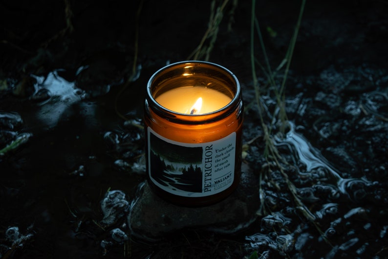 Petrichor The smell of earth after rain Soy Wax Candle in Amber Jar image 5