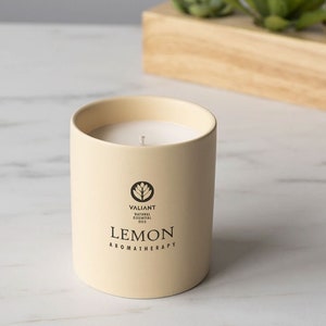 Lemon | Single-Note Aromatherapy Candle | Pure, Therapeutic-Grade Essential Oil | Soy Wax Candle in Ceramic Jar
