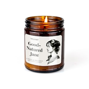 Good-Natured Jane Candle Pride & Prejudice Jane Austen Lily and Cherry Blossom Soy Wax Candle in Amber Jar image 1
