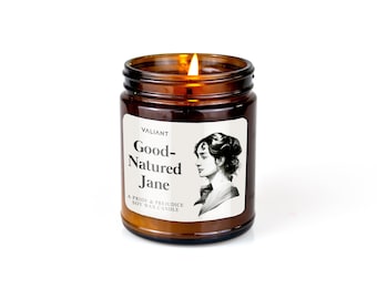Good-Natured Jane Candle | Pride & Prejudice | Jane Austen | Lily and Cherry Blossom | Soy Wax Candle in Amber Jar