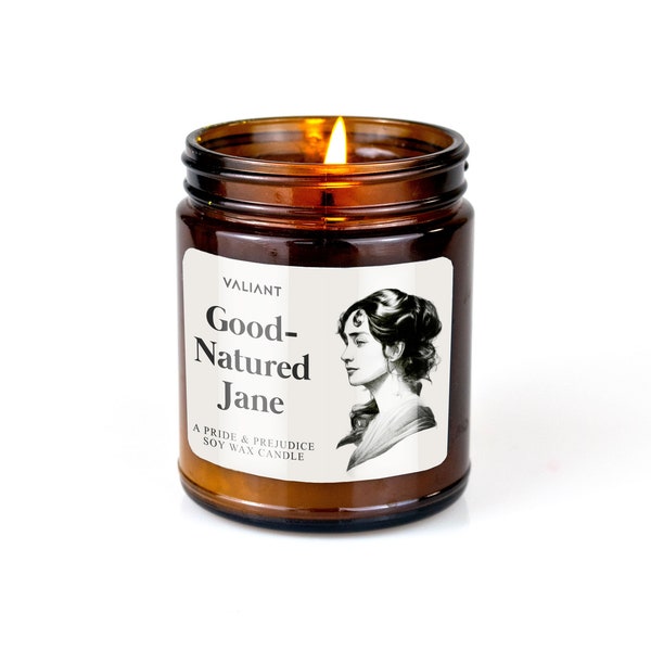 Good-Natured Jane Candle | Pride & Prejudice | Jane Austen | Lily and Cherry Blossom | Soy Wax Candle in Amber Jar