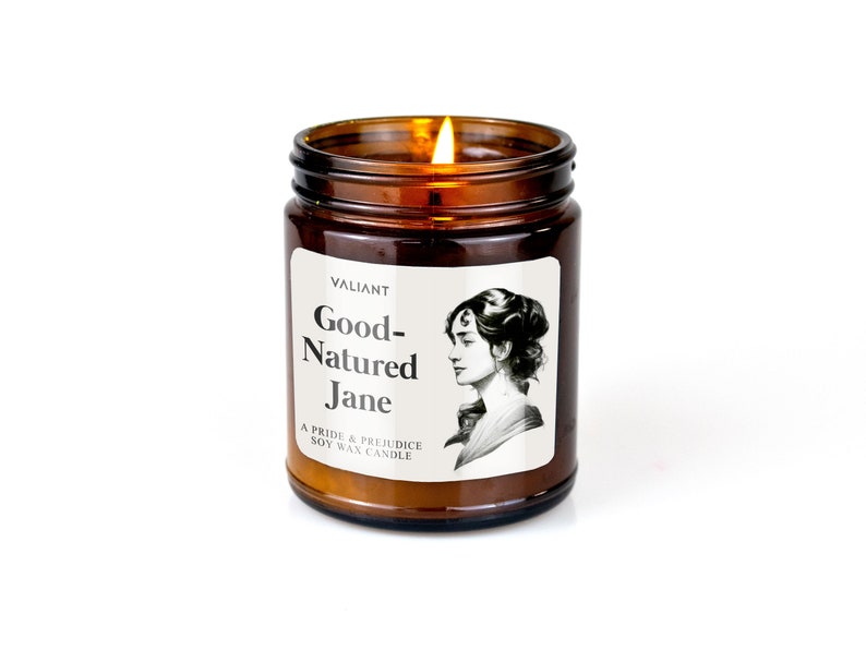 Good-Natured Jane Candle Pride & Prejudice Jane Austen Lily and Cherry Blossom Soy Wax Candle in Amber Jar image 1