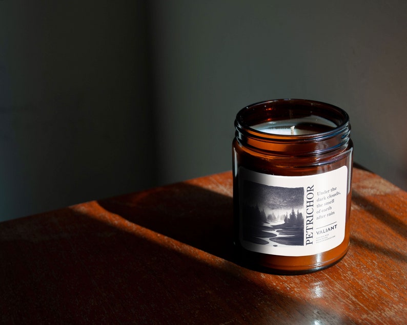 Petrichor The smell of earth after rain Soy Wax Candle in Amber Jar image 2