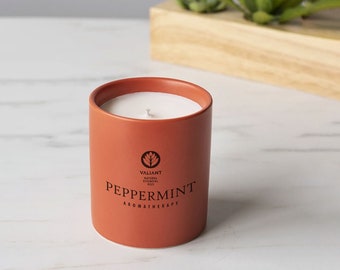 Peppermint | Single-Note Aromatherapy Candle | Pure, Therapeutic-Grade Essential Oil | Soy Wax Candle in Ceramic Jar