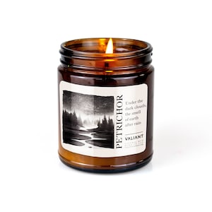 Petrichor The smell of earth after rain Soy Wax Candle in Amber Jar image 1