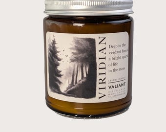 Viridian | Soy Wax Candle in Amber Jar | Oakmoss, Amber, Citrus