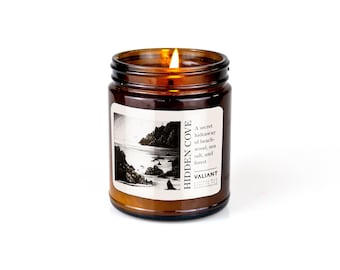 Hidden Cove | Sea Salt and Beachwood | Soy Wax Candle in Amber Jar