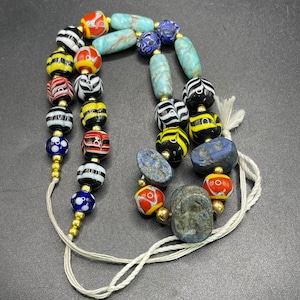 Vintage African Mosaic Glass Necklace: Old Seal Stone Stamp Beads