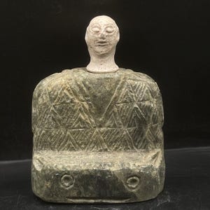 Unique Ancient Bactrain Kingdom Chlorite Margiana Seated Stone Idol Statue