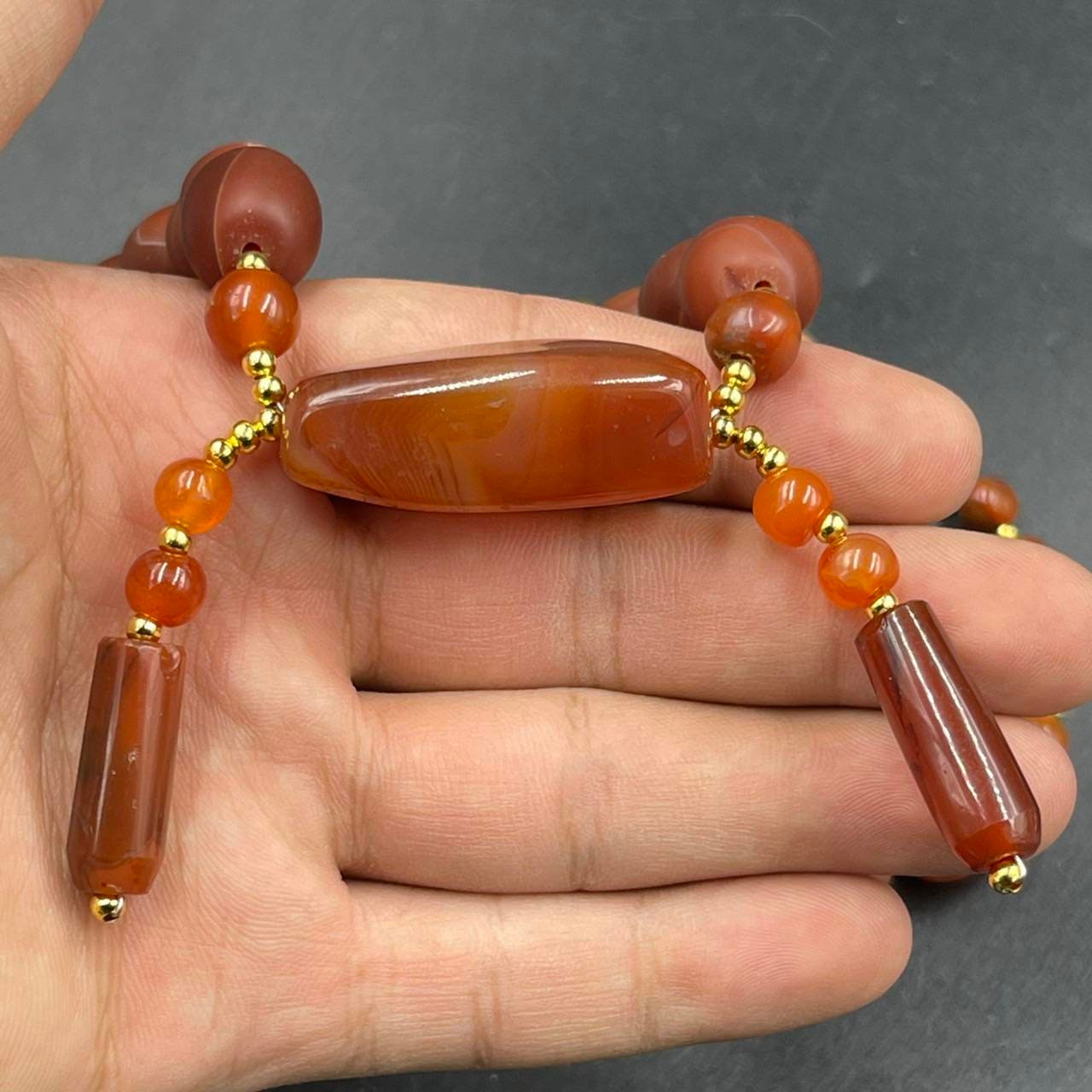 Collier Ancien Africain En Cornaline, Agate Et Perles De Quartz - Style Tube - Origine Mali/Yémen Pré-1400