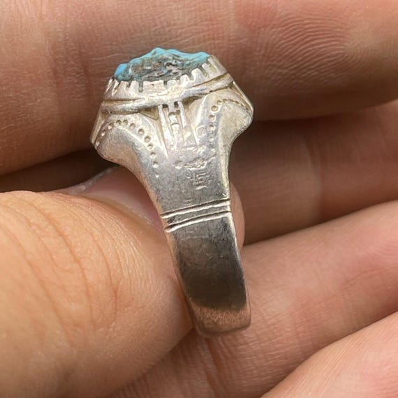 Bague Ancienne Rare En Argent Avec Turquoise - Taille EU 58 / US 8, Mixte