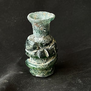 Wonderful ancient Roman irdescent glass unique Engraving bottle with lovely Patina